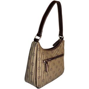Giani Bernini Stripe Signature Small  Khaki Brown Hobo Shoulder handbag